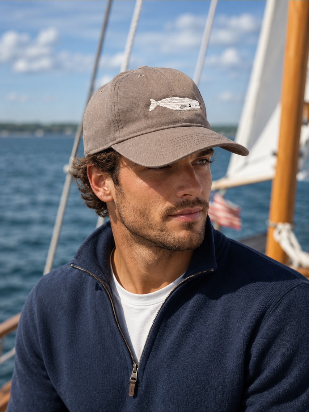 Men's Embroidered Whale Baseball Cap - Taupe *never worn